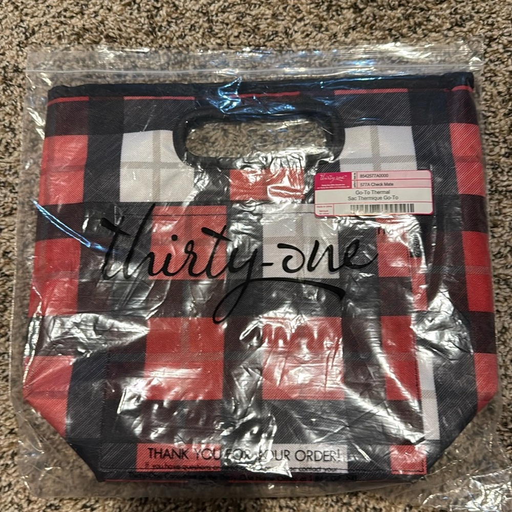 Thirty-One Red Plaid Tote Bag